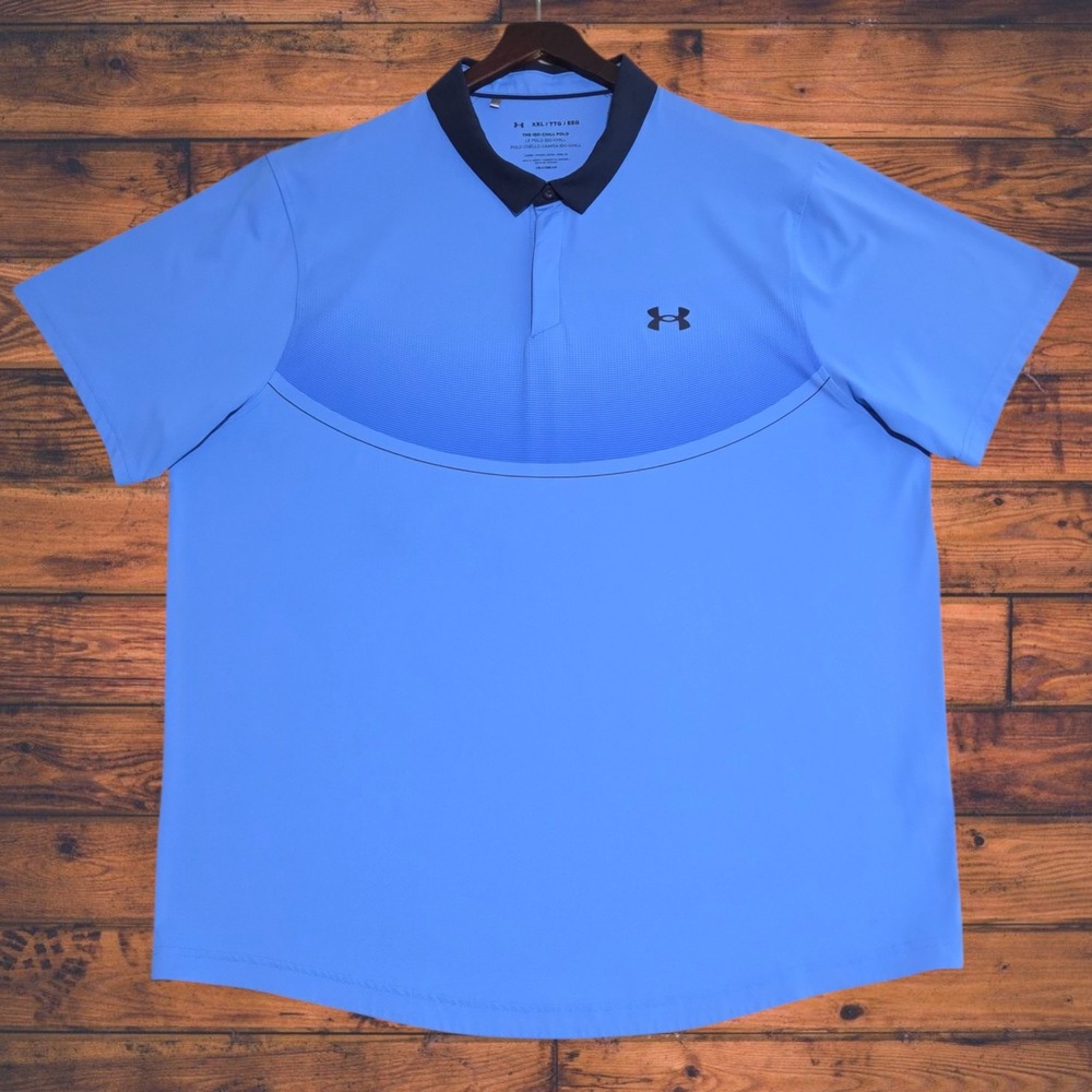 Under Armour Iso Chill Polo Shirt Men's XXL Golf Performance Stretch‎ Blue/Black